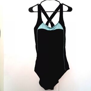 AQUABELLE Black and Blue Women's One-Piece Swimsuit Size 18W